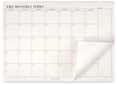 Monthly Planner Pad 24.5x17.5cm, 60 Sheets Tear Off Undated Organiser | Thick Paper Prevents Bleed Through, Clean Detachable Pages, Habit Tracker and Meal Sections, for Work School and Fitness