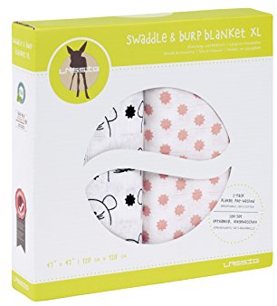 LÄSSIG Baby Puckdecke Spuckdecke Mulltuch Muslin Baumwolle weich 2 Stk. 120 x 120 cm/Swaddle XL Little Chums Mouse, rosa