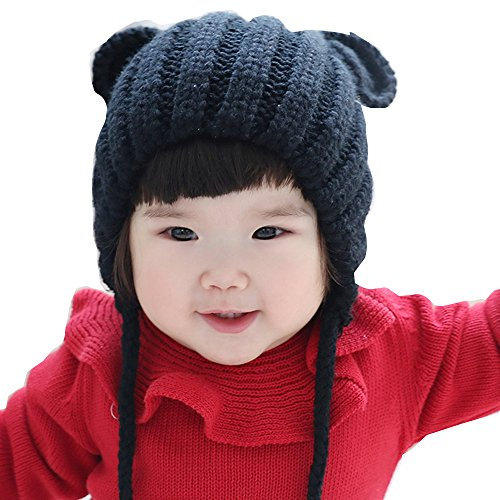 Cheerlife Baby Mütze Bär Tiermütze Jungen Mädchen Wintermütze Winter Ohrenschutz Strickmütze (Schwarz)