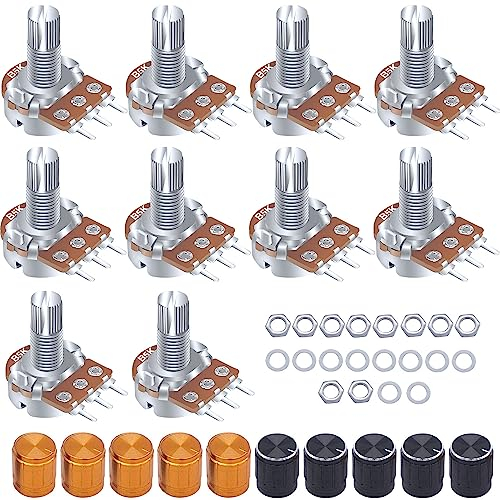 Taiss / 10pcs B100K Ohm Linear Potentiometer 3 Klemmen Rotary Audio B Typ Potentiometer, Lautstärkeregler Potentiometer + 10pcs Knopf (Schwarz und Gold je 5)