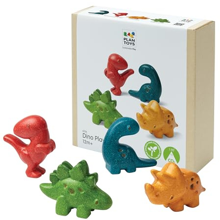 PLAN TOYS - Figurines - 4 Dinosaures - Bois - PT6126