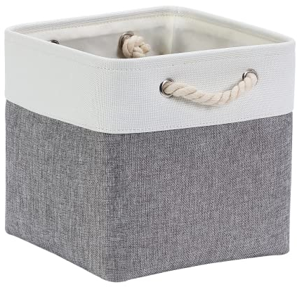 Mangata Aufbewahrungsbox Stoff 30x30x30 cm, aufbewahrungskorb Grau Weiß, Korbe Stoff in Würfel für Schrank, Regal, und Kleidung, (Faltbare, 1er Pack)
