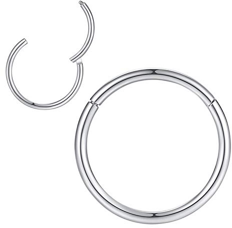 18g Hoop Nose Rings for Men and Women 11mm 18 Gauge Nose Ring Hoop Silver Septum Clicker Hinged Ring 316L Surgical Steel Body Piercing Earrings for Cartilage Helix Ear Lobe Daith Rook Conch Tragus