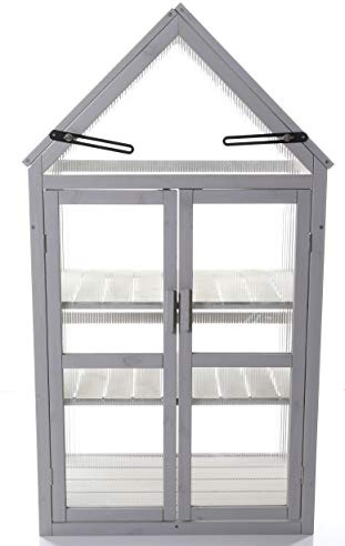 Gardman R70200425 Dove Gray Wooden Growhouse with UV Treated Polycarbonate Glazing and Adjustable Shelves. Dimentions:16 x 28 x 52 inches (LxWxH)