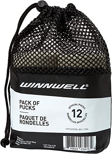 Winnwell Goalie Training Pucks - White 6oz Training Puck with Mesh Carrying Bag | Official Size & Weight| Great for Goaltenders & Training Drills (White 12 Pack)