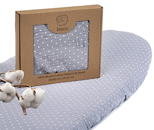 Bisoo Sabanas Carrito Bebe 40x80 / 37x80 - Sabana Bajera 100% Muselina Algodón de 3 Capas Crepe para Carro Capazo Cochecito - Funda Muselinas Bebe Algodon - 1 Sabana Estampado Baby Blue 80x40 cm