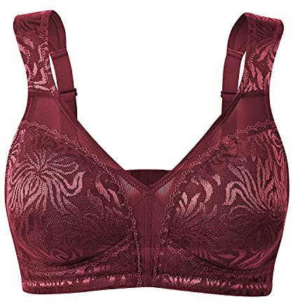 WingsLove Women's Full Cup Minimizer Bra Wide Straps Non-Wired No Padding Bra Comfort Plus Size (Burgundy 40DD)