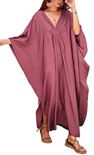 Bsubseach Mujer Traje de baño Cubrir Estampado étnico Kaftan Beach Maxi Vestidos