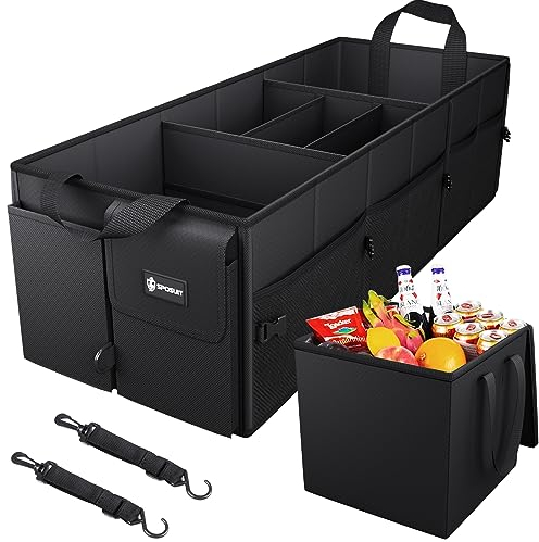 Sposuit Organizador de maletero con bolsa térmica a prueba de fugas, organizador plegable de almacenamiento de coche de 98 L con divisores extraíbles y correas de seguridad ajustables, organizador de