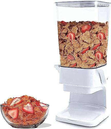 Lekesky Cereal Dispenser, Countertop Dry Food Container Storage Won't Crush Food, Ideal for Storing Cornflakes, Beans, Granola and Pet Food, 5.5L (White)
