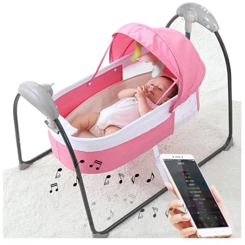 Elektrische Baby Wippe Babybett Babywiege Babywippe Kinderbett Babyschaukel Indoor Automatische mit Fernbedienung Rosa