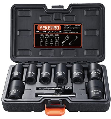 YEKEPRO 10PCS Lug Nut Removal Tool, 1/2 Drive Bolt Extractor Kit