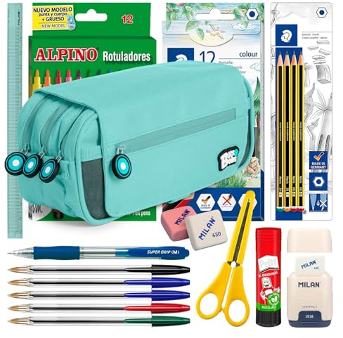 ColePack BitsBobs – set med 3 dragkedjor och skoltillbehör från de bästa varumärkena ingår, ljusblå, barnbagage