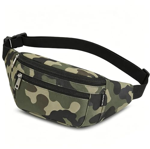 Bumbags Waist Fanny Packs for Men Women Fashion Bum Bag with Adjustable Belt for Sport Running Hiking Jogging Travel Cycling Walking Dog Boys Ladies (CamoGreen)