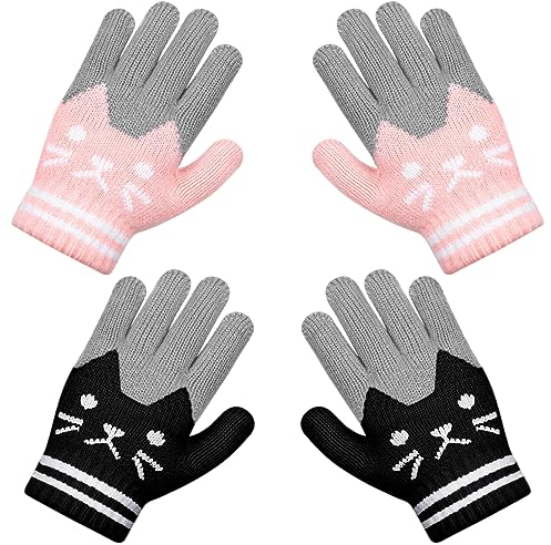 Becellen 2 Paar Strickhandschuhe Kinder, Vollfinger Warme Handschuhe Niedliche Magische Handschuhe für Jungen Mädchen