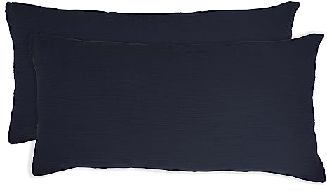 jilda-tex Bio-Bettwäsche Musselin Medina 100% Bio-Baumwolle Knitterlook Bügelfrei Uni Made in Green (Dunkelblau, 2X 40x80 cm)