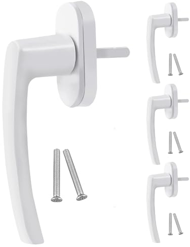 HOMURY Lot de 4 poignées de fenêtre en aluminium : poignée de fenêtre verrouillable, poignée de fenêtre de sécurité, poignée en aluminium massif avec 8 vis pour fenêtres, portes de terrasse et portes