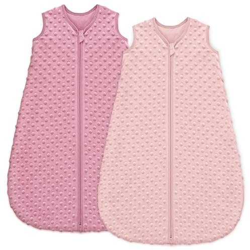 Unnivoll Schlafsack Baby 1.5 Tog Babyschlafsack 0-6 Monate 2er Pack Schlafsack Winter Herbst 67 cm für Jungen Mädchen Neugeborene Rosa