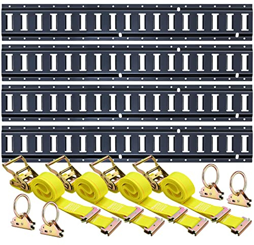 Trekassy Kit de riel de amarre E Track, paquete de 4 rieles de pista E de 4 pies y 8 accesorios de pista electrónica