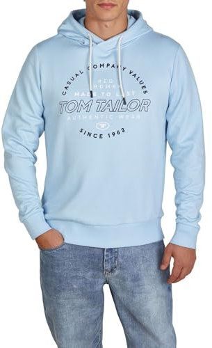TOM TAILOR Hoodie Herren Regular Fit Kapuzenpullover Pullover Print Schwarz,Größe:S, Farbe:Middle Sky Blue (34591)
