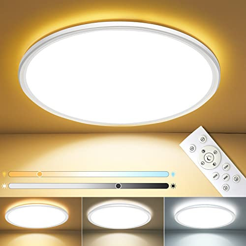 MJKOPEE 24W Plafoniera LED Soffitto Dimmerabile, Lampada da Soffitto con Telecomando 3000K-6500K Plafoniere Soffitto LED Moderna per Cucina,Bagno,Camera da letto,Soggiorno (Bianco, 1Pcs)