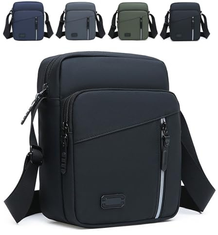VIRAHYEM Men's Shoulder Bag Crossbody Bag Large Business Messenger Bag Multi Pockets Casual Chest Sling Bag with Zipper and Adjustable Strap for Working Business Travel Daily, Oxford&Polyester (Black)