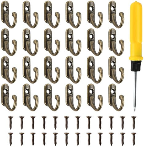 Tibapla 24 Stück Wandhaken zum Schrauben, Vintage Kleine Haken, Bronze Kleiderhaken für Schlafzimmer und Küche, Mini Eisen-Haken für Schlüssel Schmuck Taschen Hüten Handtücher