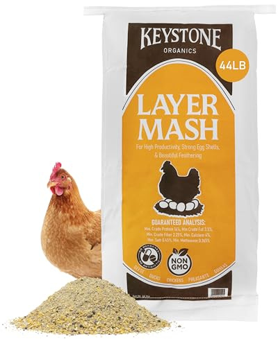 Keystone Organics Layer Mash Chicken Feed – 44lb Bag – Non-GMO, High Calcium for Strong Eggshells – for Chickens, Ducks, Geese, Pheasants & Guineas – No Artificial Hormones