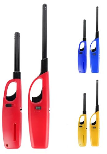 4 BBQ Long Gas Lighters - Wand Lighter, Refillable, Safety Stove Gas Cooker, Candle, Barbecue Fire Igniter, Camping, Kitchen, Safety Lock