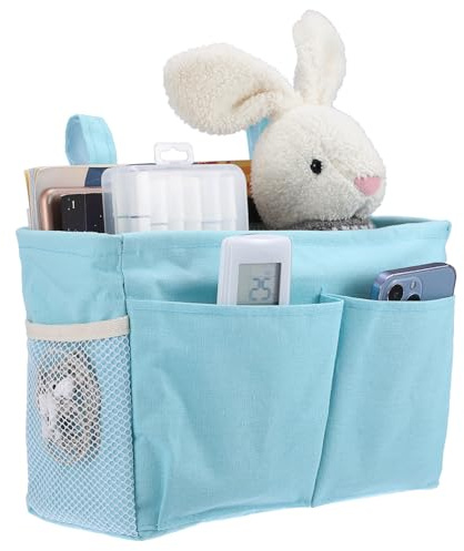 IGNPION Bedside Hanging Organiser, Canvas Hanging Storage Caddy, Blue | Bedside Storage Pocket for books, chargers, Mulit-purpose Hanging Storage Bag for Home Chair Office Dormitory Hospital