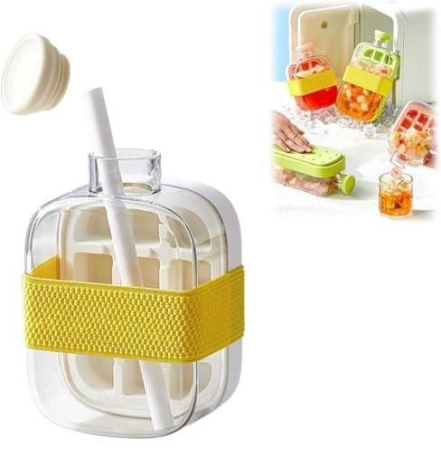 Bottiglia per cubetti di ghiaccio, 2 in 1, vaschetta per cubetti di ghiaccio senza contatto, borraccia con coperchio e contenitore, bicchiere per bottiglia di ghiaccio (Bianco, 500 ml)