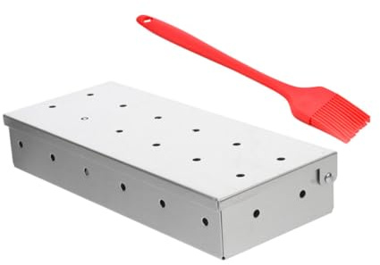 Milisten Caja Para Ahumar Carbón y Caja Ahumadora De Astillas De Madera Para Parrilla De Barbacoa, Acero Inoxidable Resistente Alta Temperatura, Kit 2 Piezas Pincel Para Aceite, Limpieza Fácil