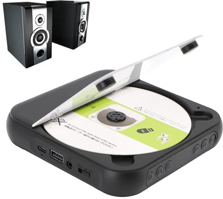 YUEHISY Portable CD Player, BT 5.3 Trådlös Anslutning med Inbyggd 2000mAh -batteri, Stöder CD USB AUX -ingång, för Hembilsresor