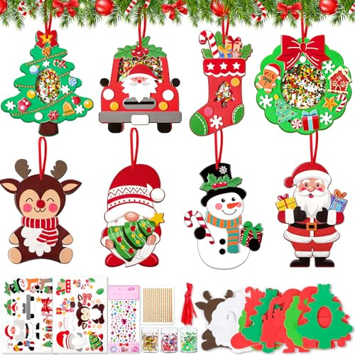 Bricolage Noel Enfant,8 Kits Activite Noel,EVA Loisir Creatif Noel Avec Paillettes,DIY Secouer Activité Manuelle Enfant Noel,Kit Noel Pour Garçons et Filles de Plus de 3 ans,Noel Décoration Suspendue