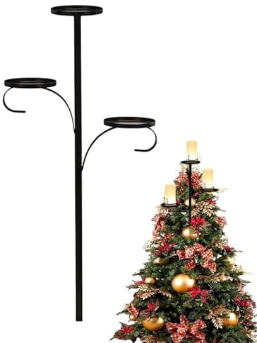 23.6 Inch Black Triple Christmas Tree Topper,Candle Tree Topper,3 Tier Candle Holder Shelf,Unique Candelabra Trees Toppers for Christmas Holiday, Indoor & Outdoor Decor