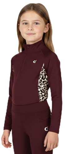 DaisenFit Kids Base Layer Top – Girls Leopard Print Riding Shirt | Youth Equestrian Quarter Zip Layer (US, Alpha, X-Small, Regular, Berry Purple)