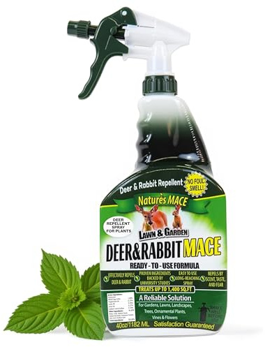 Nature’s Mace Deer and Rabbit MACE, Deer Repellent Spray For Plants, 40oz Ready-To-Use, Deer Deterrent, For Home & Garden, Protect Plants Fast, Keep Deer Out, Safe Around People, Pets, Plants, Produce
