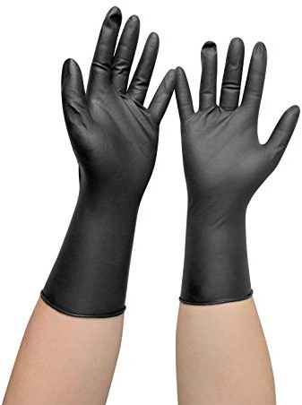 Comair 3010455 Vinyl Handschuhe gross puderfrei langer Schaft, 100 Stück, schwarz