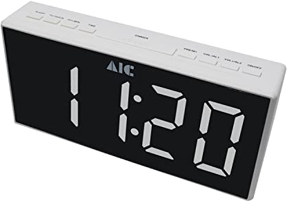 AIC Radio de Cuisine numérique avec Grand écran, Horloge de Cuisine, Radio FM, réveil, Double Alarme, écran LED à intensité Variable sur 5 Niveaux, Pas de tic-tac, Blanc