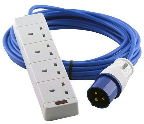 4 Gang 16A Electric Hook Up Extension Lead 4 Socket 1.5mm Blue Cable Camping Caravan Motorhome All Lengths 2M 5M 10M 15M 20M 25M (15M)