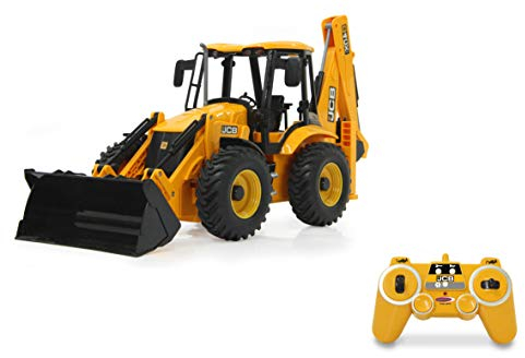 JAMARA 404980 - Baggerlader JCB 1:20 2,4GHz - Schaufel Heben/senken/abkippen, Ausleger und Heck-Schaufel & Bagger manuell, 2 Radantrieb, realistischer Motorsound (abschaltbar) Gelb