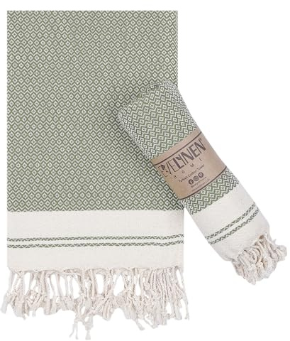 Evelynen Turkish Hand Towels for Bathroom & Kitchen Towels Decorative Set of 2 | Boho Farmhouse Hand Towels with Hanging Loops for Face, Tea, Dish, Kitchen & Bath | (16 x 32 - Khaki)