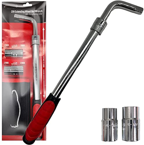 Xtremeauto Heavy Duty Car Wheel Wrench - Brace for Car, Telescopic Lug Nut Tyre Wrench, Reversable 17mm, 19mm, 21mm & 23mm Sockets to Suit All Cars Nuts, with Carry Bag, (XAHDCWB1)
