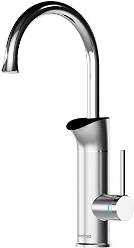 Briwellna Instant Hot Water Heater Tap with Digital Display, 220V Tankless 360 Degree Rotate Electric Water Heating Taps for Kitchen Home Indoor (Silver)