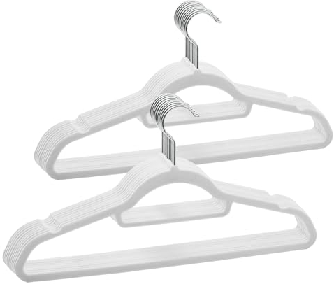 ABHENG 20 Stück Kleiderbügel Samt, Anzugbügel Platzsparend, Hosenbügel, 360° Drehbarer Haken, rutschfeste und strapazierfähige mit Krawattenhalter,43B x 22H cm, für Mäntel,Kleider,Hemden,Weiß,AFY0420W
