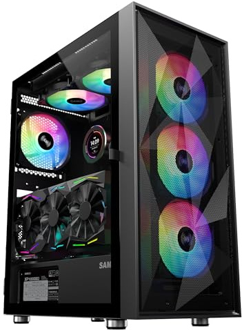 SAMA 3509 ATX Mid Tower datorfodral stålnät främre härdat glas med öppen dörr 4 ARGB-fläktar förinstallera USB 3.0X2 360 mm AIO-stöd framtill svart