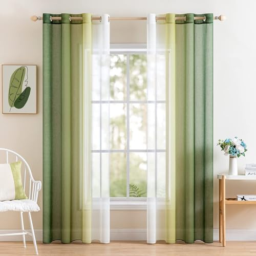 MIULEE Verde Cortina Gradiente Visillo Ojales 2 Piezas 140x200cm