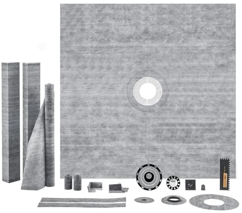 VEVOR Shower Curb Kit, 72x72 Shower Pan Kit with 2 PVC Central Flange, 4 Stainless Steel Grate, Waterproof Shower Curb & Membrane & Strip, Shower Pan Slope Sticks Fit for Bathroom