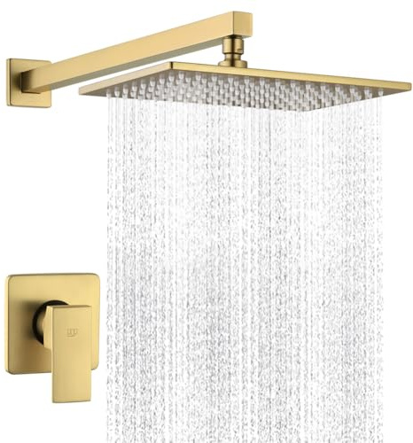 POP SANITARYWARE Duscharmatur-Set, gebürstetes Gold, Badezimmer, Regenfall, 30,5 cm, Duschkopf und Griff-Set, Wandmontage, Duschsystem, Einzelfunktion, Duschventil und Verkleidungsset