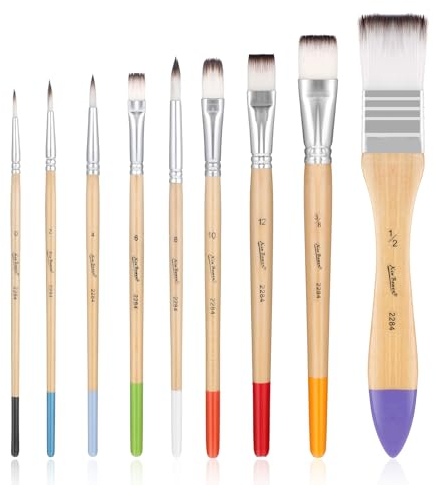 AOZUO 9 Stück Pinselset aus Holz,Pinselset Pinsel Set Schule Künstlerpinsel Mit Kurzem Holzgriff für Acrylmalerei Acryl Öl Aquarell Gouache Körper Gesicht Nagelkunst